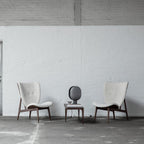 Fauteuil de salon scandinave en chêne massif avec dossier incurvé en forme d'oreille d'éléphant pour salon