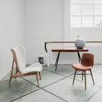 Fauteuil de salon scandinave en chêne massif avec dossier incurvé en forme d'oreille d'éléphant pour salon
