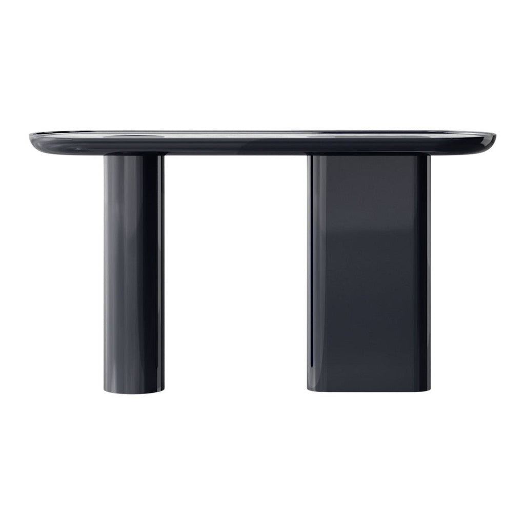 Console laquée de luxe avec plateau ovale en marbre Arabescato pour couloir ou salon