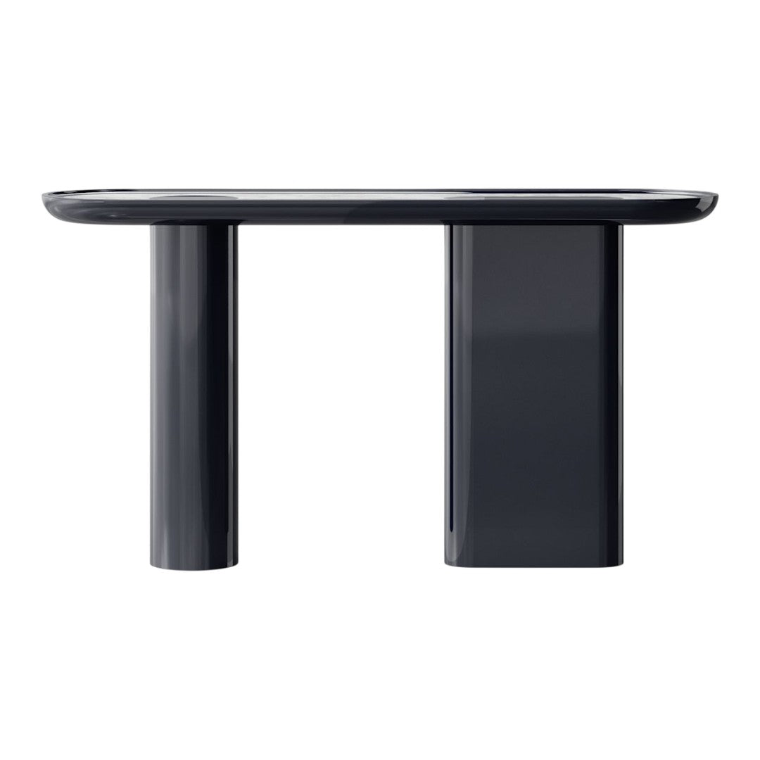 Console laquée de luxe avec plateau ovale en marbre Arabescato pour couloir ou salon