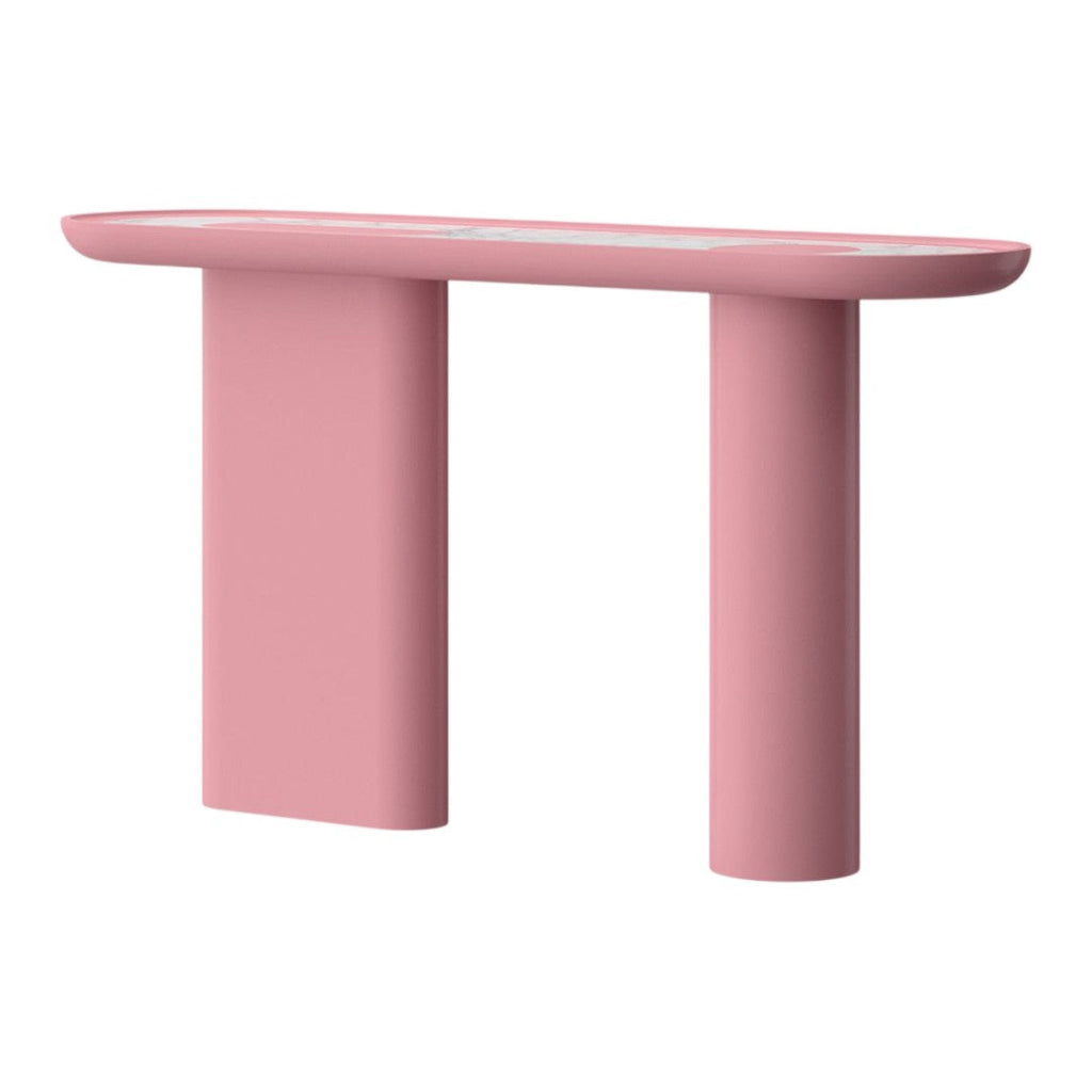 Console laquée de luxe avec plateau ovale en marbre Arabescato pour couloir ou salon