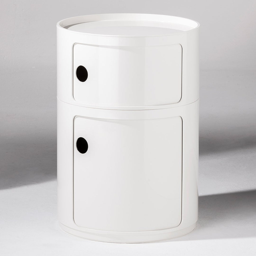 Tour de rangement empilable modulaire en plastique avec conception multi-portes rondes pour chambre ou salon