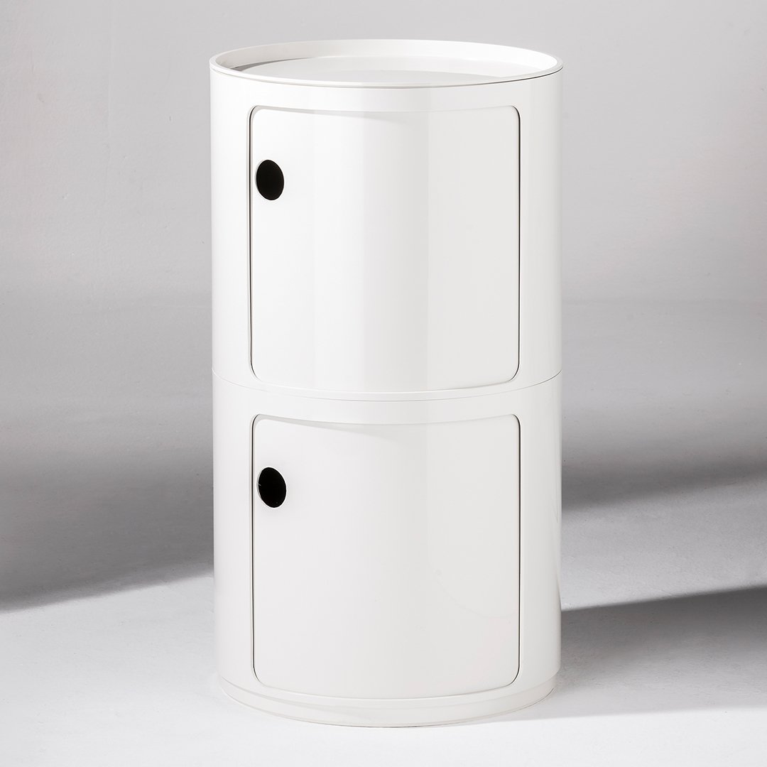 Tour de rangement empilable modulaire en plastique avec conception multi-portes rondes pour chambre ou salon