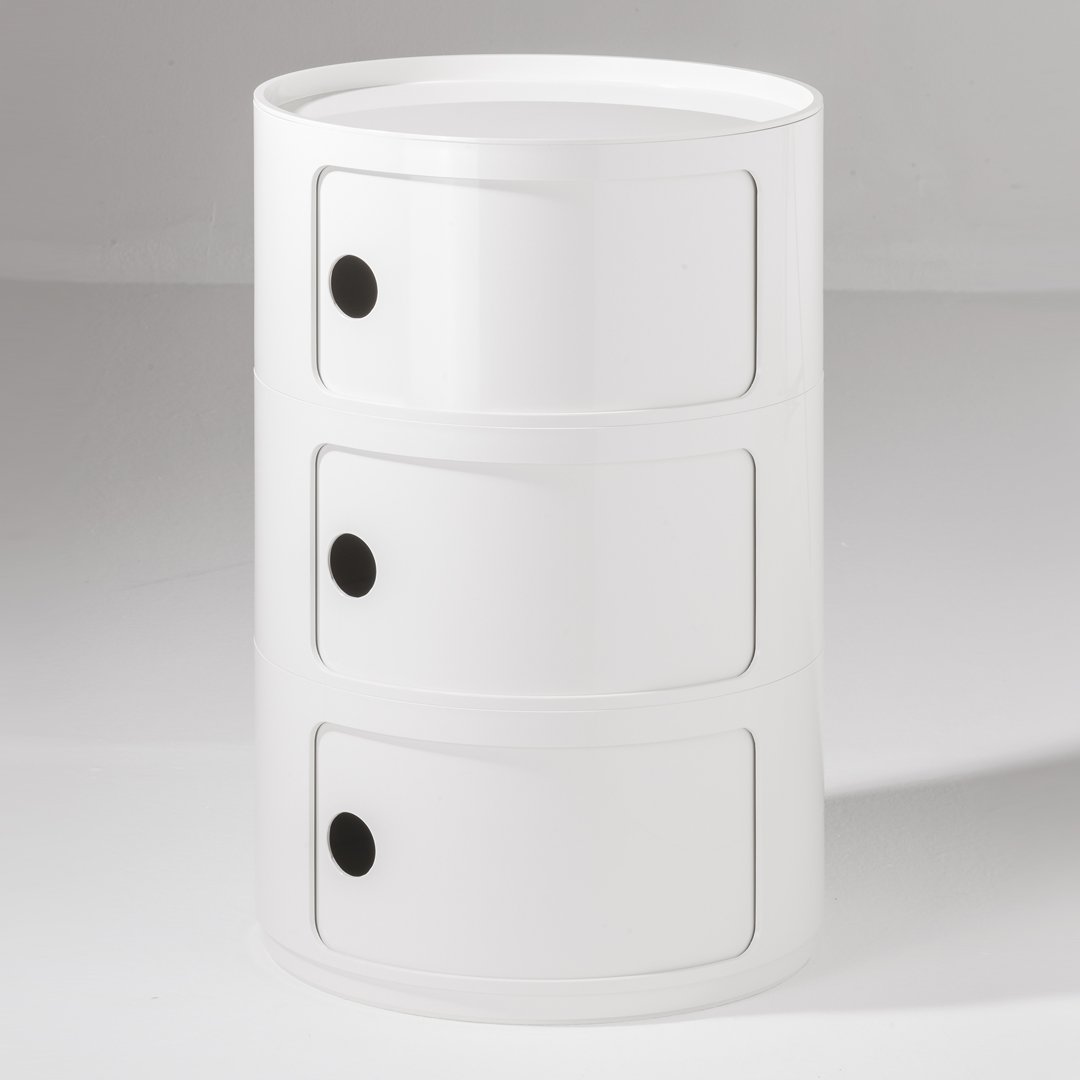 Tour de rangement empilable modulaire en plastique avec conception multi-portes rondes pour chambre ou salon