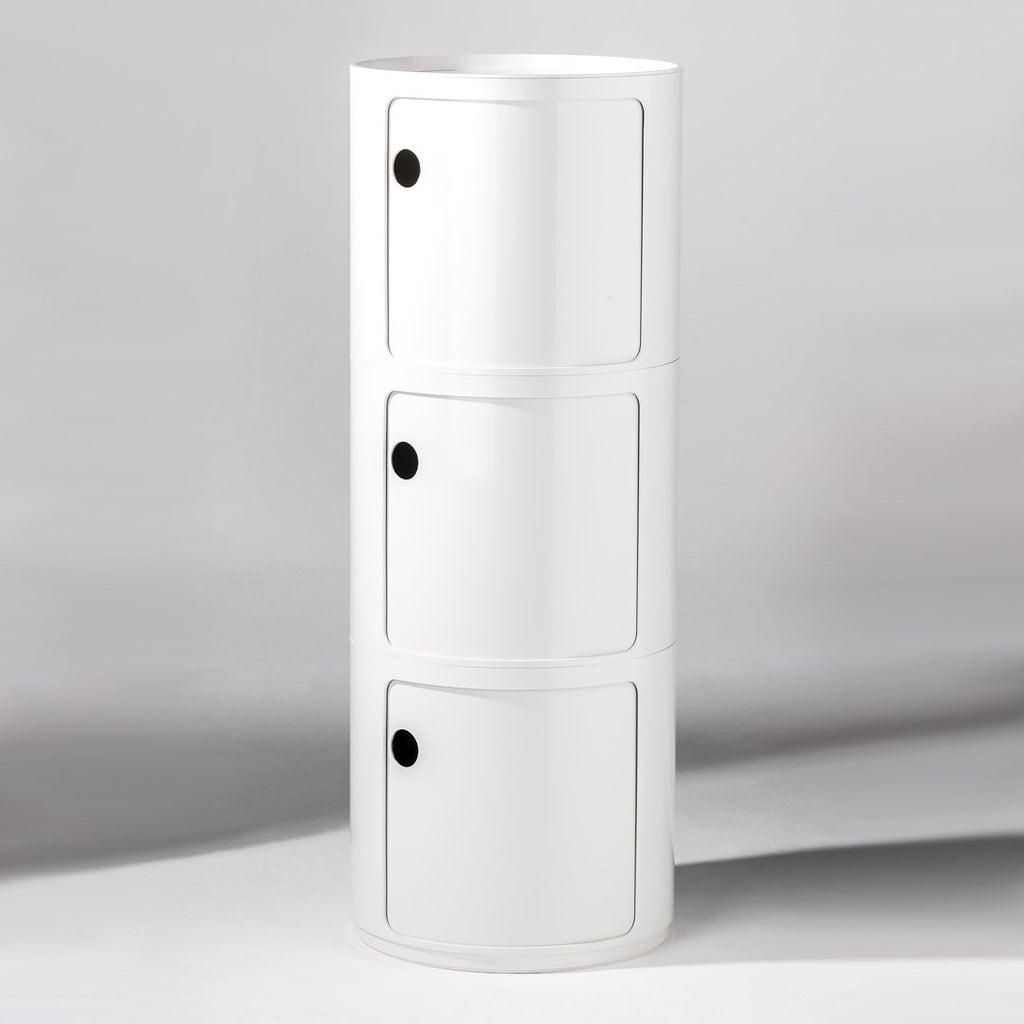 Tour de rangement empilable modulaire en plastique avec conception multi-portes rondes pour chambre ou salon