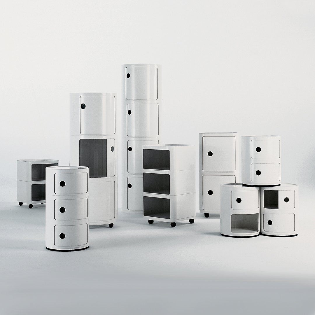 Tour de rangement modulaire empilable en plastique avec portes rondes (2) pour chambre ou salon