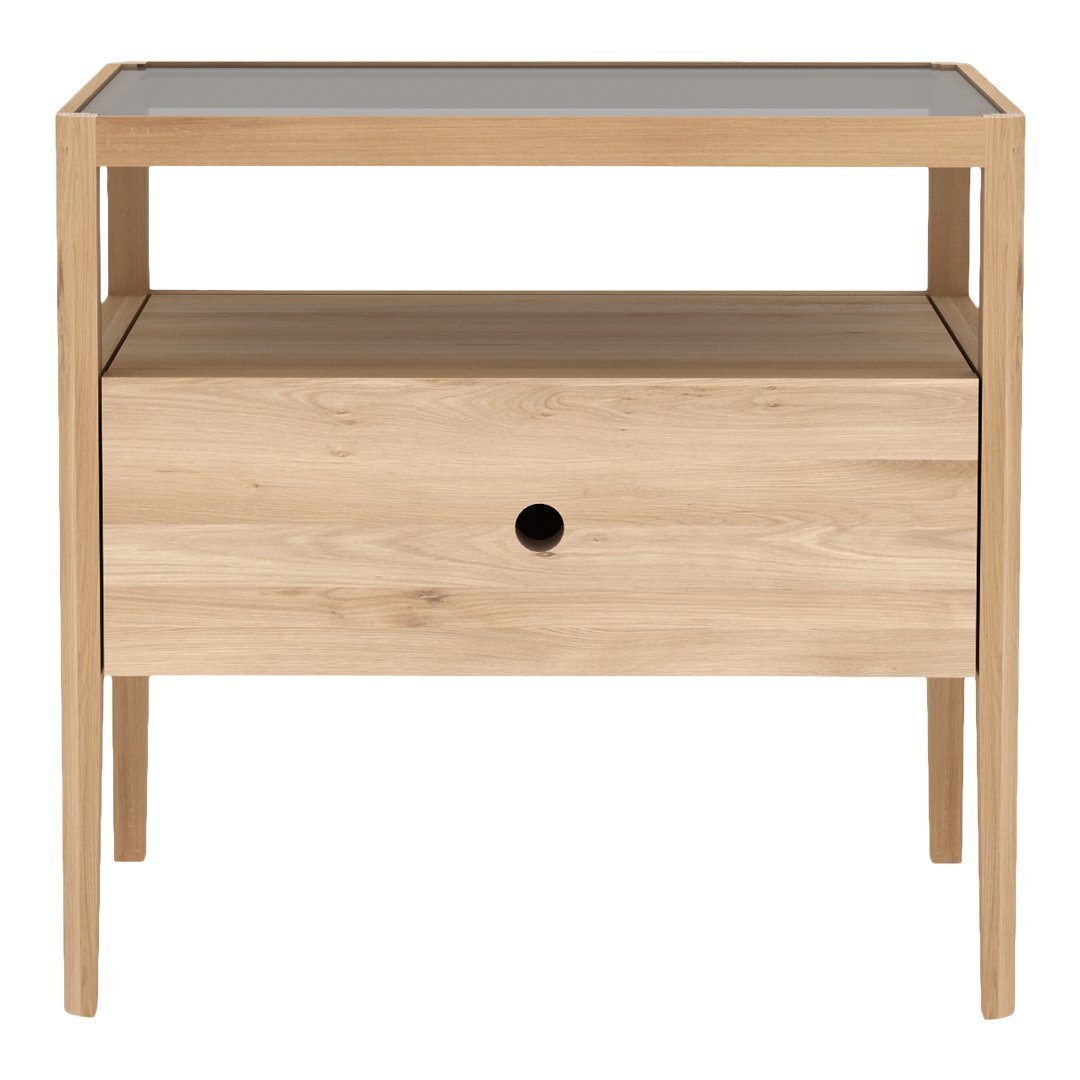 Table de chevet classique en bois massif avec barreaux inspirés des broches et tiroir unique pour chambre à coucher