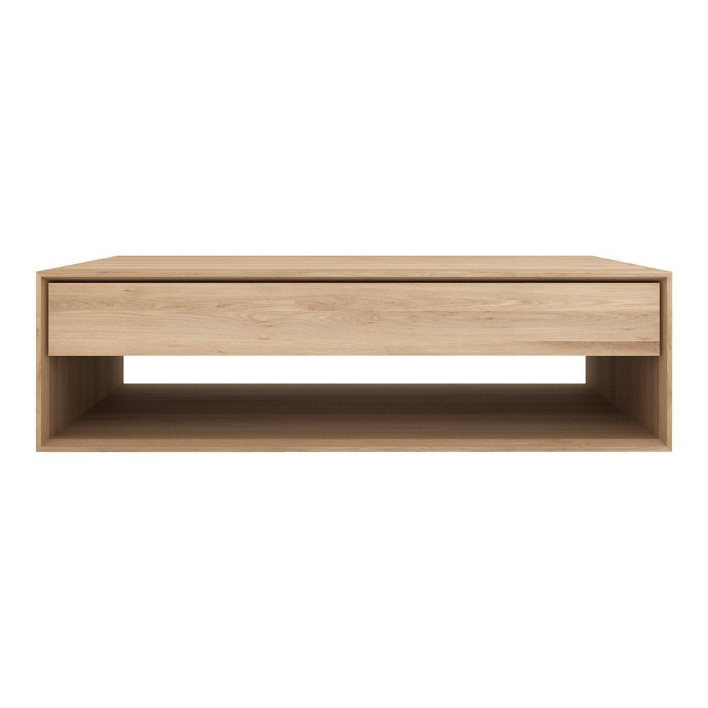 Table Basse Scandinave en Chêne Massif avec Tiroir Caché à Fermeture Douce pour Salon