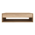 Table Basse Scandinave en Chêne Massif avec Tiroir Caché à Fermeture Douce pour Salon