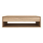 Table Basse Scandinave en Chêne Massif avec Tiroir Caché à Fermeture Douce pour Salon