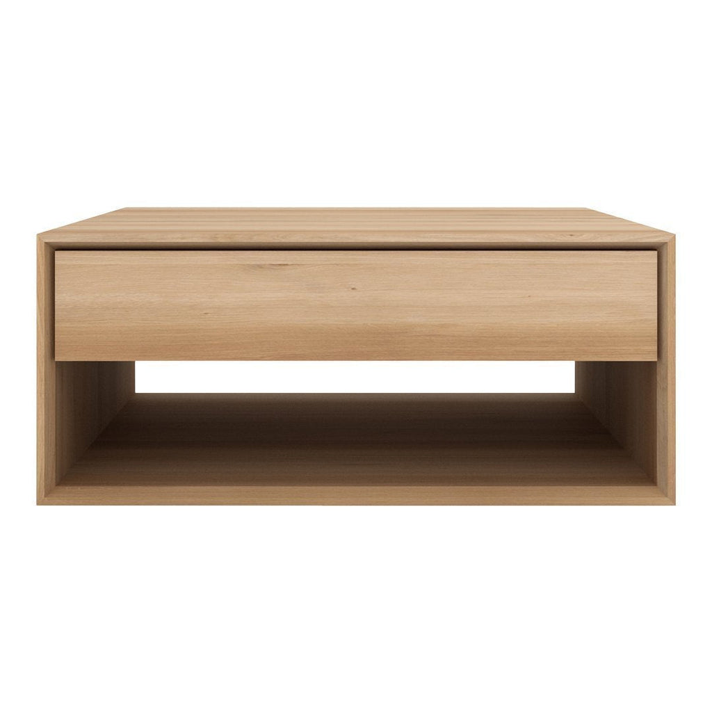 Table Basse Scandinave en Chêne Massif avec Tiroir Caché à Fermeture Douce pour Salon