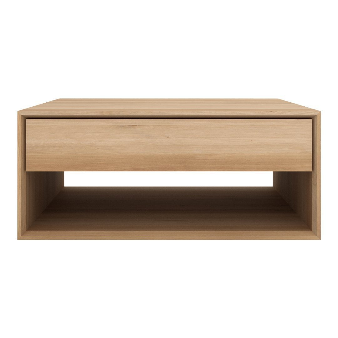 Table Basse Scandinave en Chêne Massif avec Tiroir Caché à Fermeture Douce pour Salon