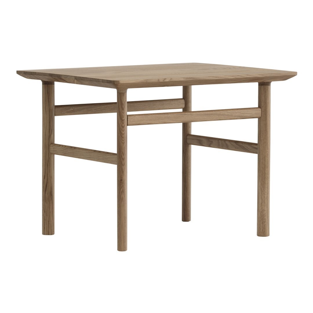 Table Basse Danoise Shaker en Chêne Massif avec Bords Biseautés et Pieds Ovales pour Salon