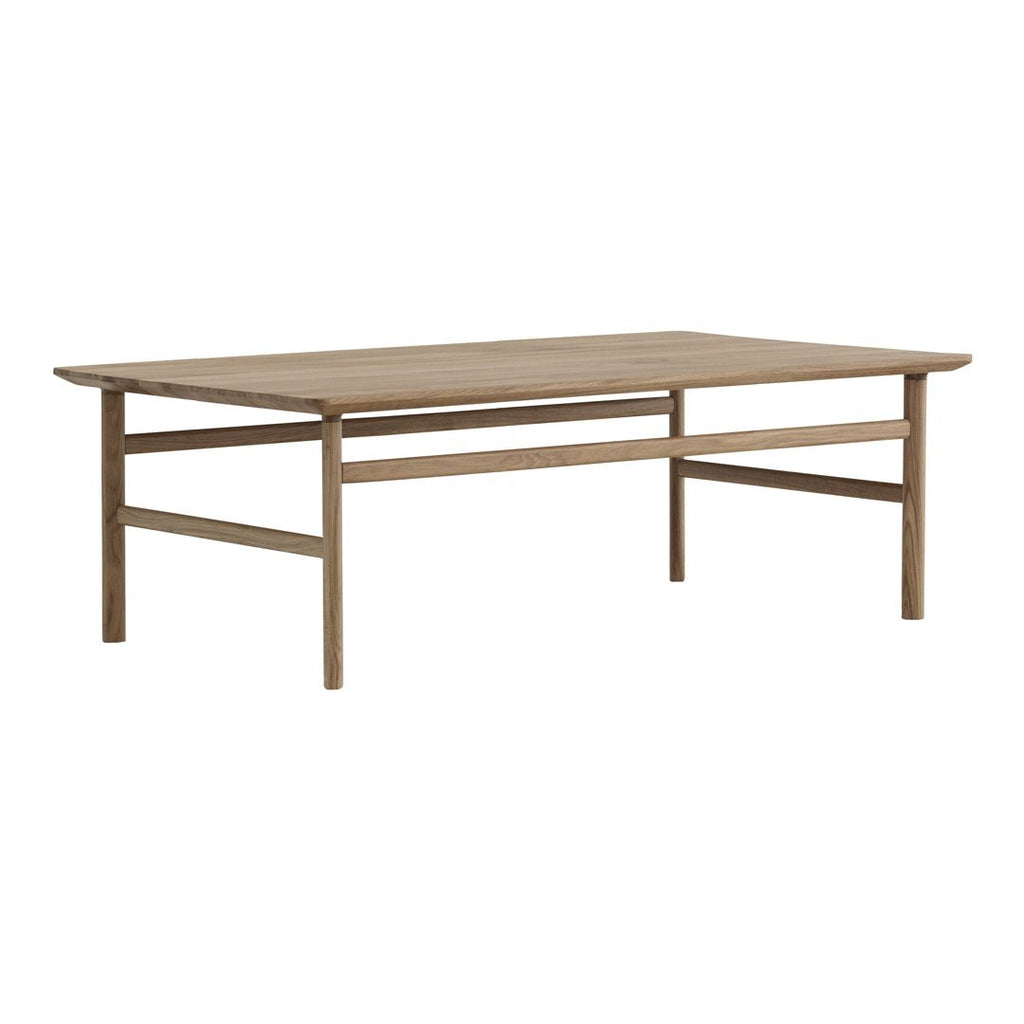 Table Basse Danoise Shaker en Chêne Massif avec Bords Biseautés et Pieds Ovales pour Salon