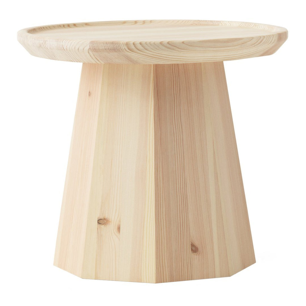 Table basse scandinave en pin avec piètement sculptural octogonal pour salon