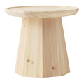 Table basse scandinave en pin avec piètement sculptural octogonal pour salon