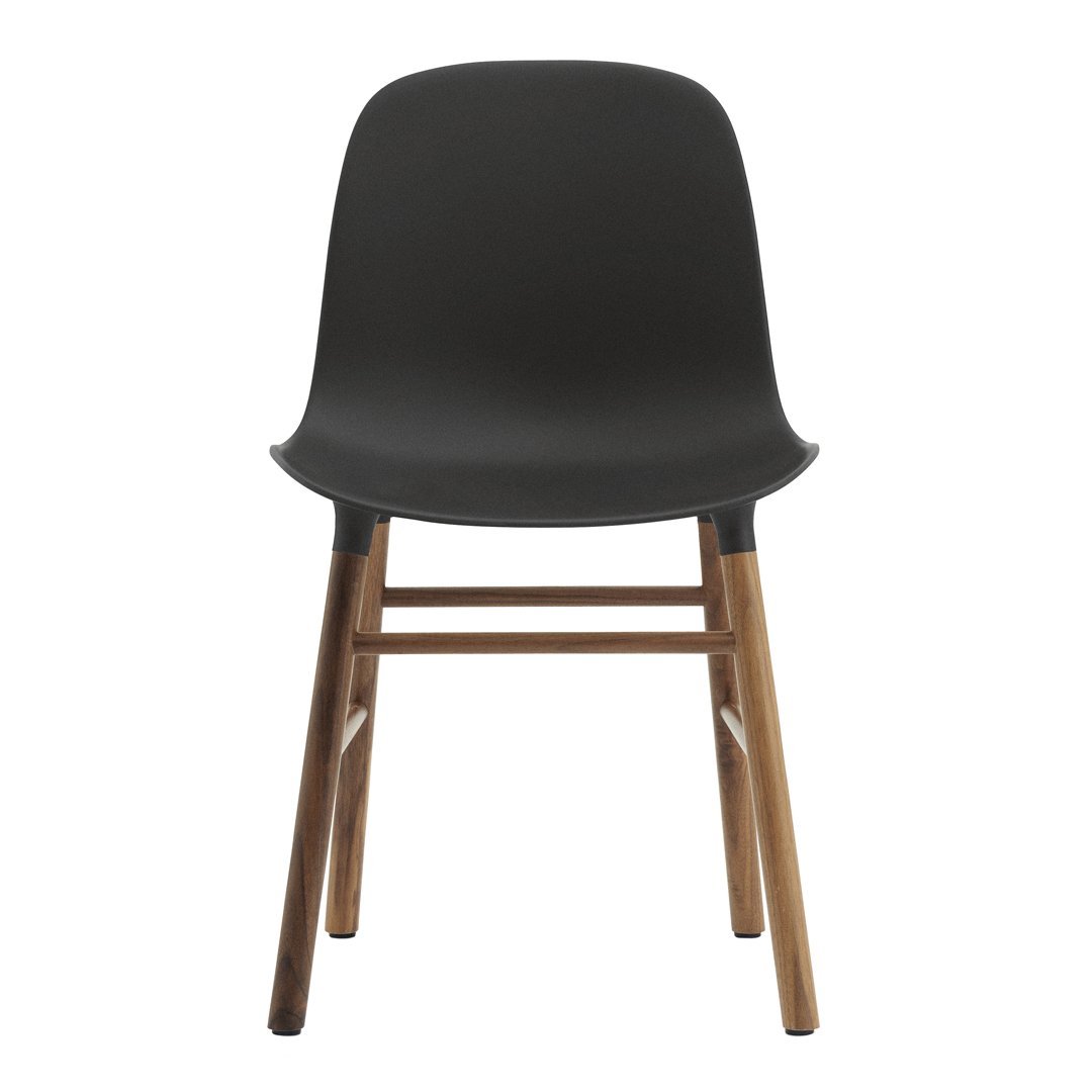 Chaise de salle à manger contemporaine en plastique moulé et chêne avec système d'assemblage intégré.
