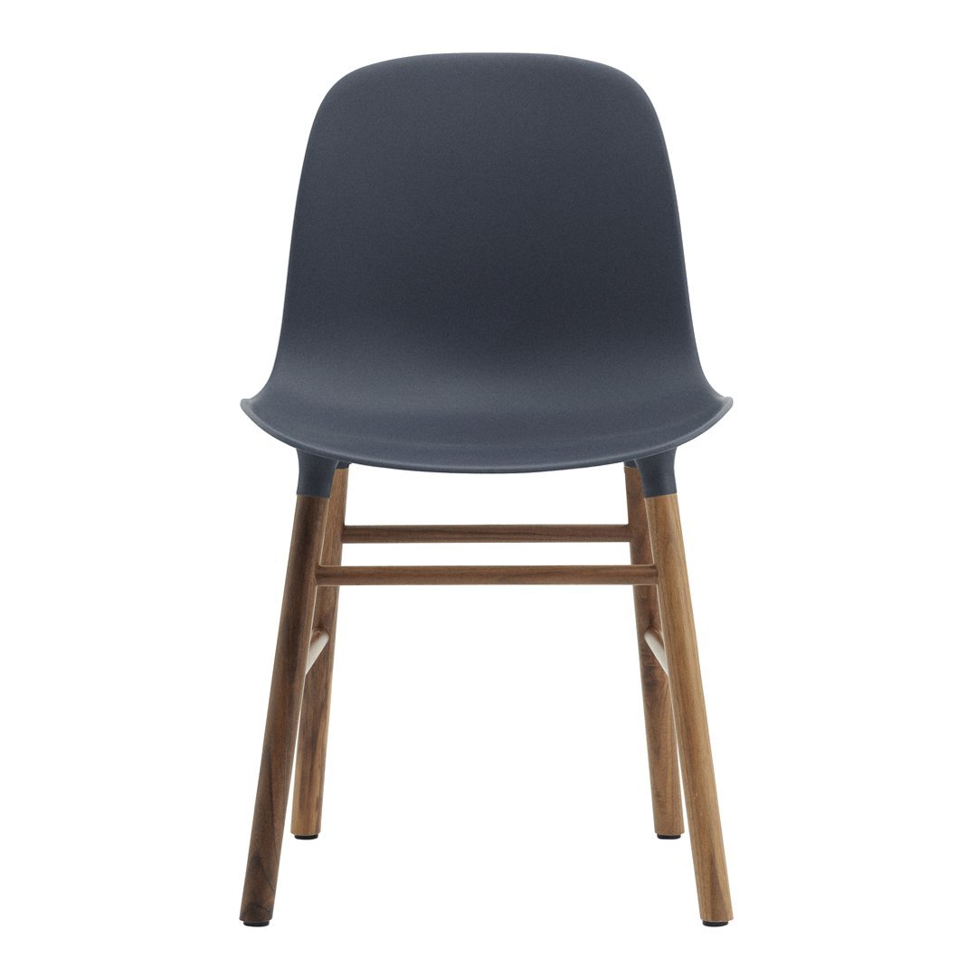 Chaise de salle à manger contemporaine en plastique moulé et chêne avec système d'assemblage intégré.