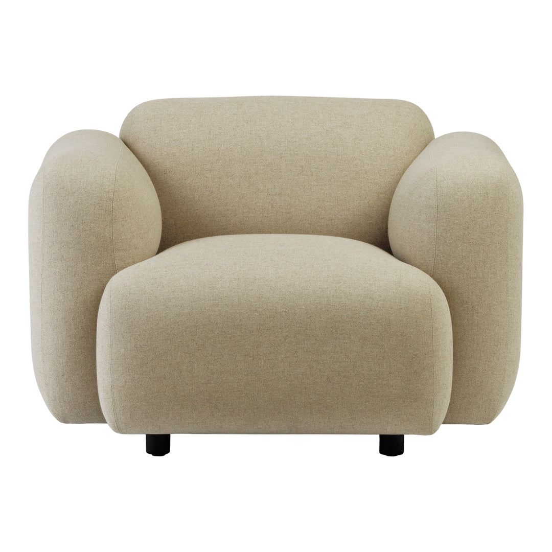 Fauteuil de salon rembourré minimaliste avec silhouette aux courbes douces pour le salon