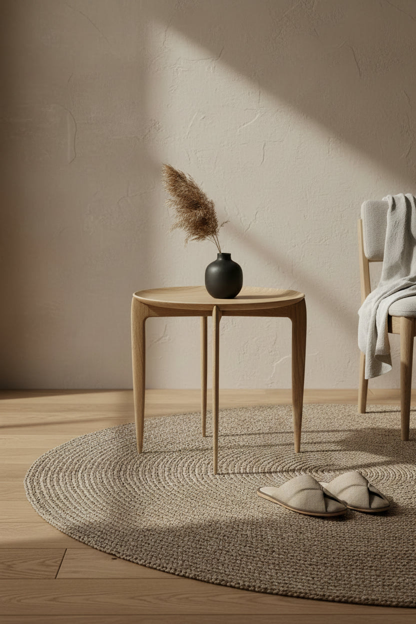 Table d'appoint pliante scandinave en placage moulé avec profil fin élégant pour salon