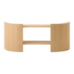 Étagères console contemporaines en chêne laqué avec séparateur sculptural en forme de croissant pour salon
