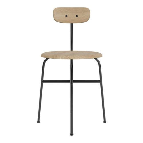 Chaise d'appoint minimaliste Bauhaus en acier et bois avec assise arrondie et dossier flexible pour salle à manger
