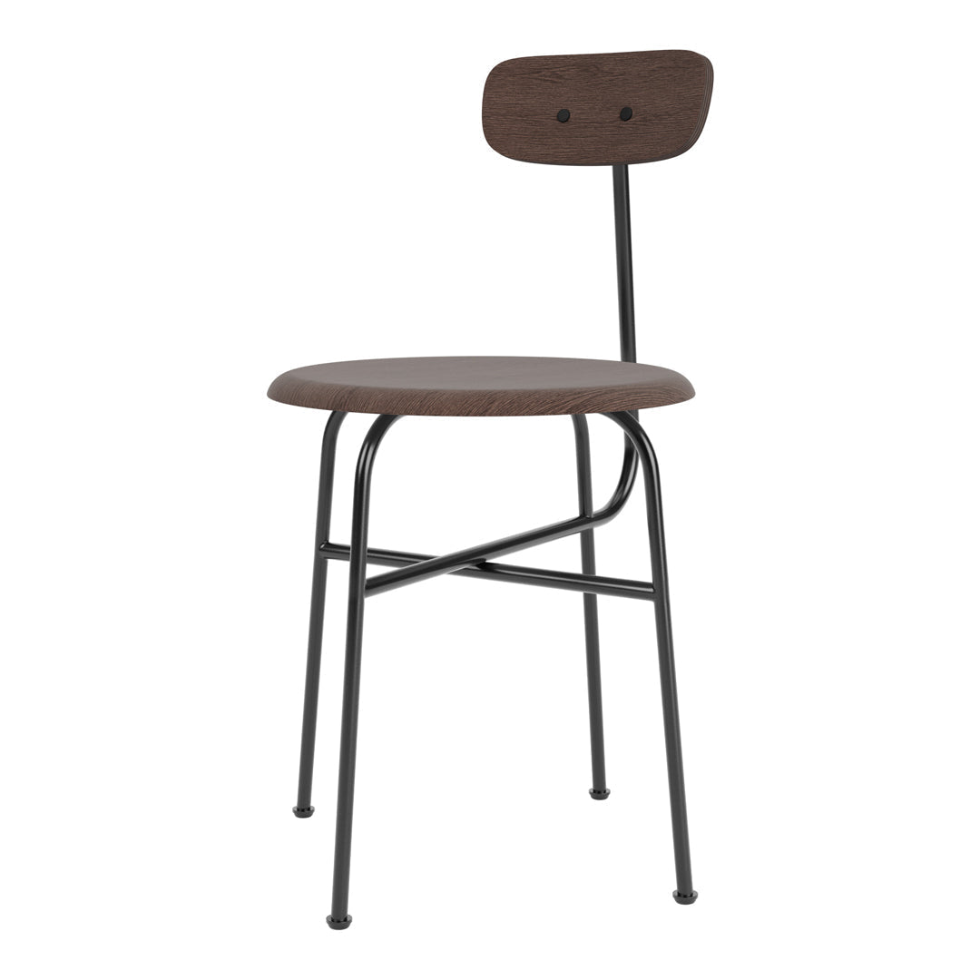 Chaise d'appoint minimaliste Bauhaus en acier et bois avec assise arrondie et dossier flexible pour salle à manger