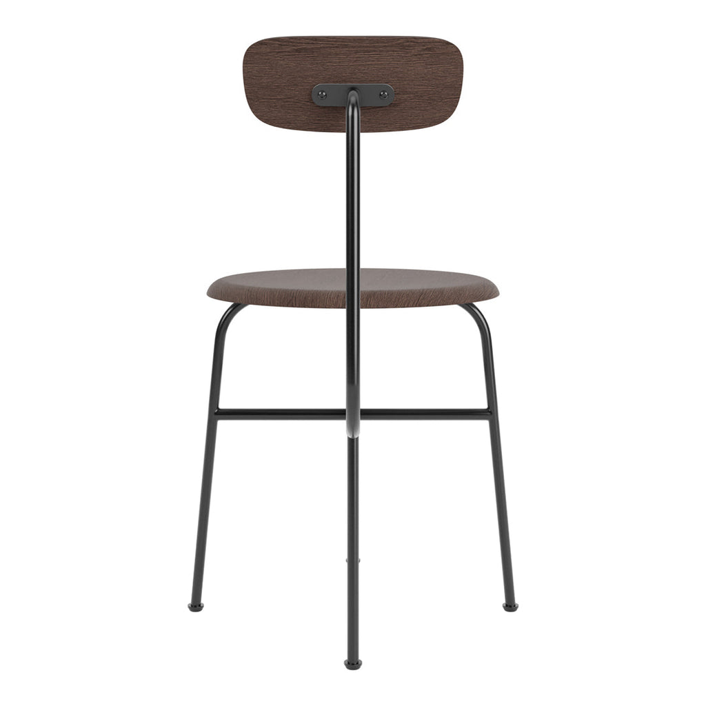 Chaise d'appoint minimaliste Bauhaus en acier et bois avec assise arrondie et dossier flexible pour salle à manger