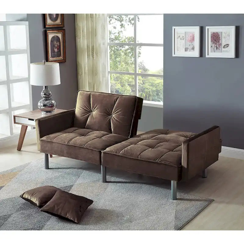 75.6 Joli canapé-lit convertible en velours Futon Causeuses