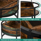 Table basse ronde à plateau relevable avec rangement dissimulé