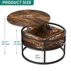 Table basse ronde à plateau relevable avec rangement dissimulé
