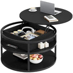 Table basse ronde à plateau relevable avec rangement dissimulé