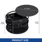 Table basse ronde à plateau relevable avec rangement dissimulé