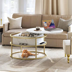 Table basse ronde à plateau relevable avec rangement dissimulé