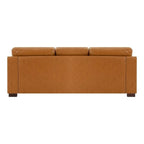 Canapé moderne en cuir véritable avec pieds en bois et coussin traversin supplémentaire
