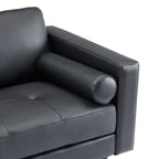 Canapé moderne en cuir véritable avec pieds en bois et coussin traversin supplémentaire