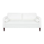 Canapé moderne en cuir véritable avec pieds en bois et coussin traversin supplémentaire