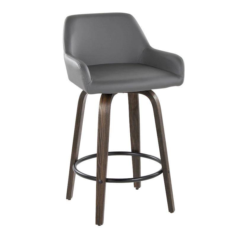 Tabouret de comptoir à hauteur fixe avec pieds en bois courbé et repose-pieds rond