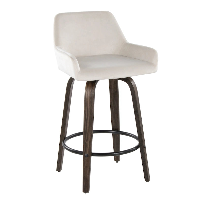 Tabouret de comptoir à hauteur fixe avec pieds en bois courbé et repose-pieds rond