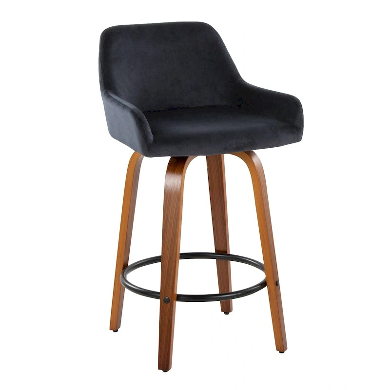 Tabouret de comptoir à hauteur fixe avec pieds en bois courbé et repose-pieds rond