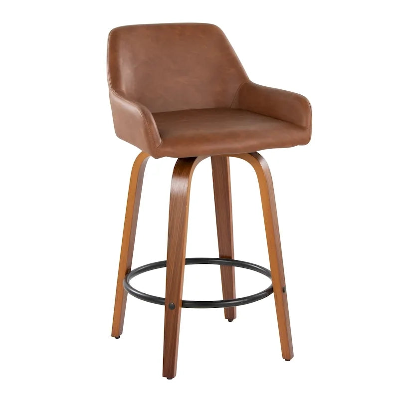 Tabouret de comptoir à hauteur fixe avec pieds en bois courbé et repose-pieds rond