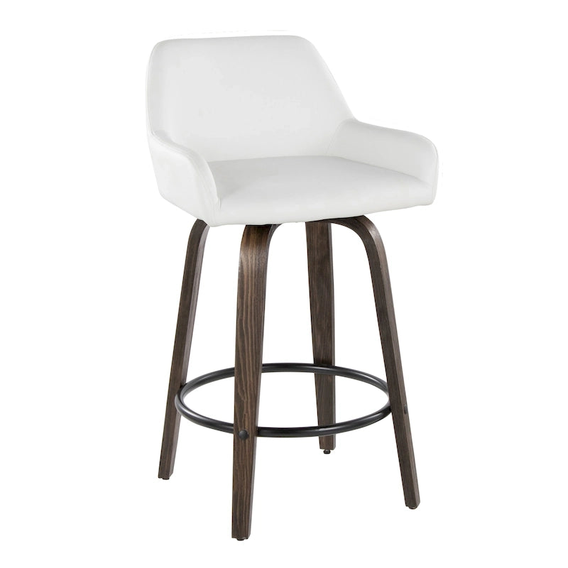 Tabouret de comptoir à hauteur fixe avec pieds en bois courbé et repose-pieds rond