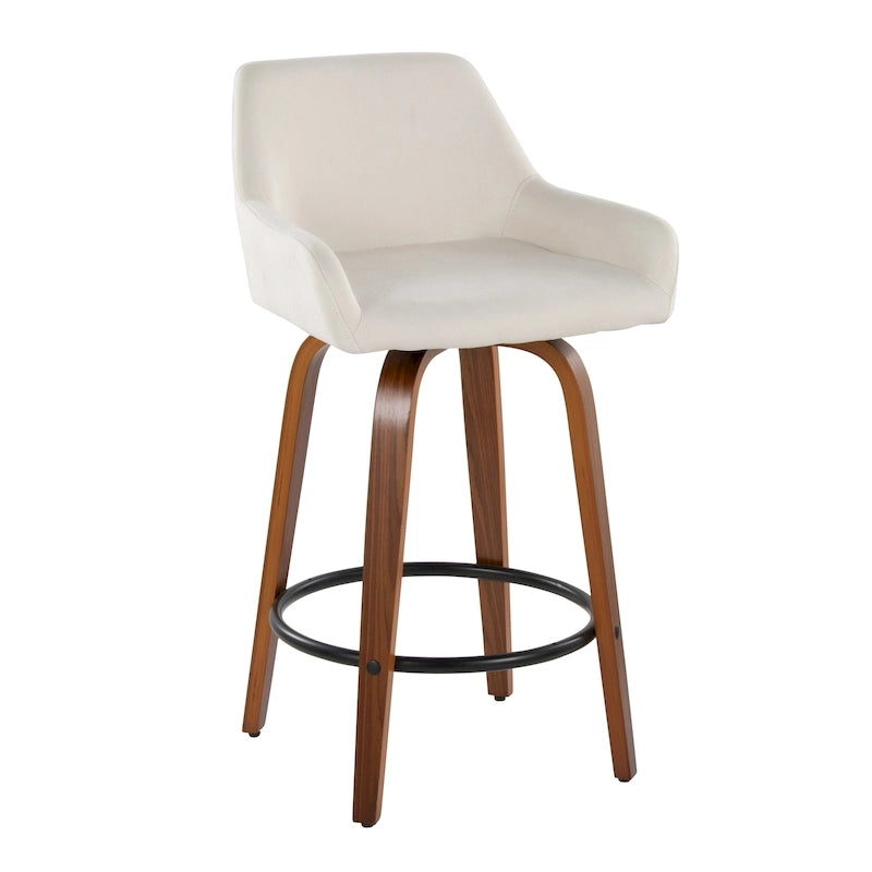 Tabouret de comptoir à hauteur fixe avec pieds en bois courbé et repose-pieds rond