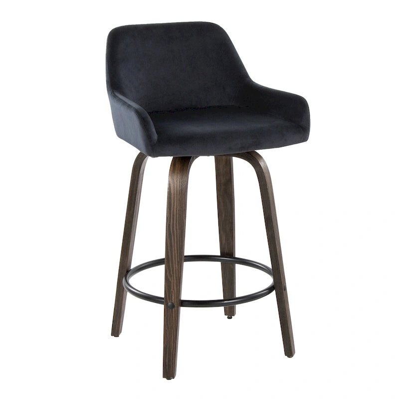 Tabouret de comptoir à hauteur fixe avec pieds en bois courbé et repose-pieds rond