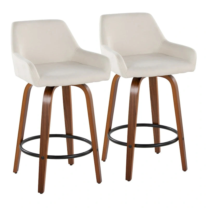Tabouret de comptoir à hauteur fixe avec pieds en bois courbé et repose-pieds rond