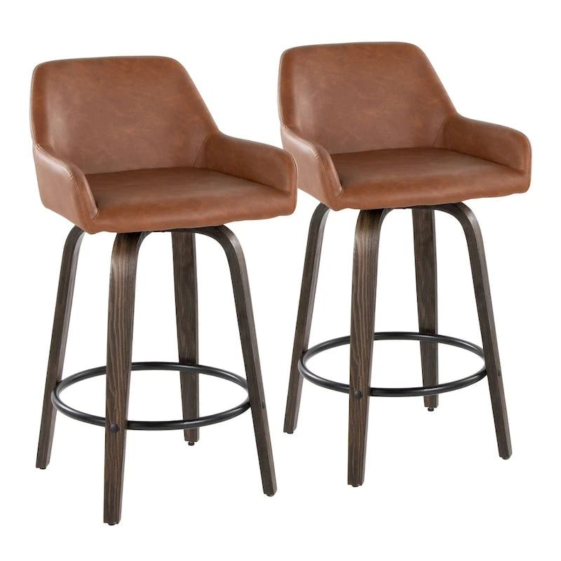 Tabouret de comptoir à hauteur fixe avec pieds en bois courbé et repose-pieds rond