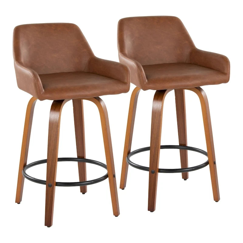 Tabouret de comptoir à hauteur fixe avec pieds en bois courbé et repose-pieds rond