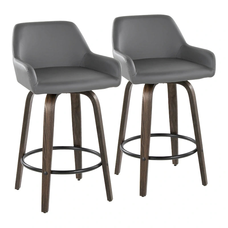 Tabouret de comptoir à hauteur fixe avec pieds en bois courbé et repose-pieds rond