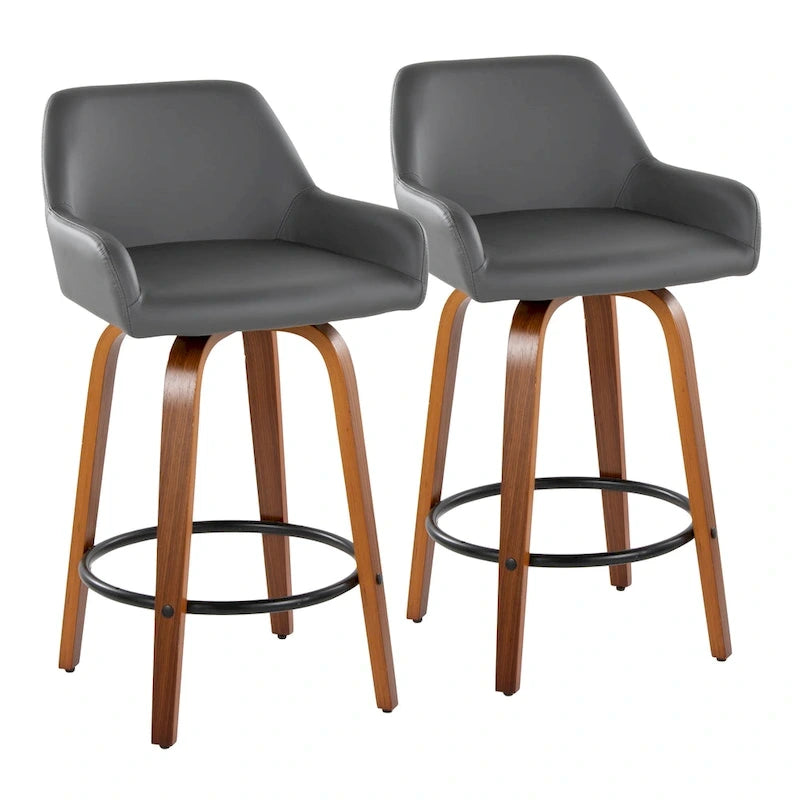 Tabouret de comptoir à hauteur fixe avec pieds en bois courbé et repose-pieds rond