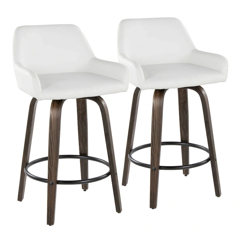 Tabouret de comptoir à hauteur fixe avec pieds en bois courbé et repose-pieds rond